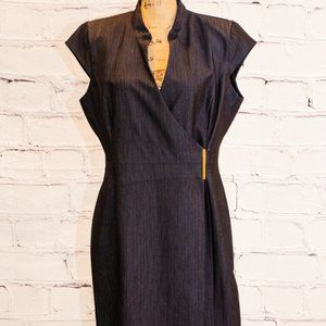 Calvin Klein Knee-Length Sleeveless Dress (wrap style gold clasp detail)